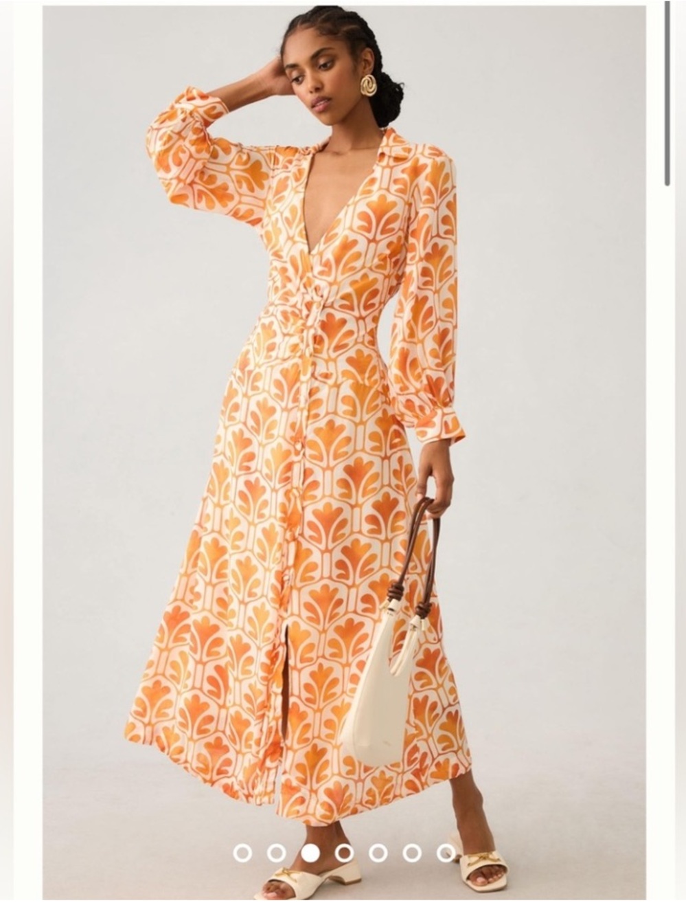 Anthropologie Maeve Orange Retro Printed Wrap Maxi Boho Dress Size 4 Cotton